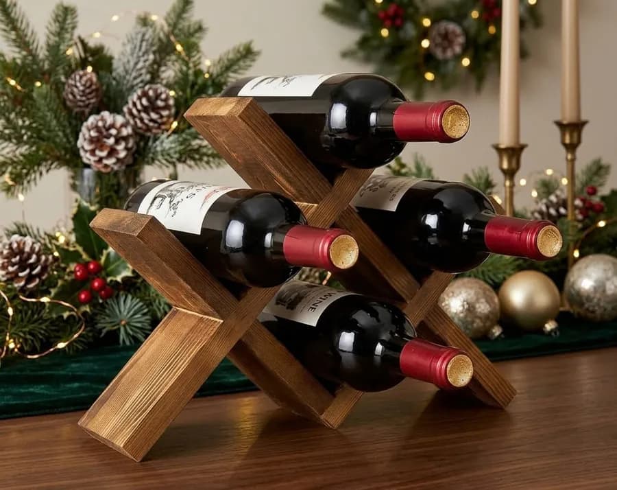 Canasta Trío de Cuatro: Cuatro vinos mexicanos (Casa Madero 3V y Rosado, L.A. Cetto Merlot y Cabernet Sauvignon) en una base de madera fina.